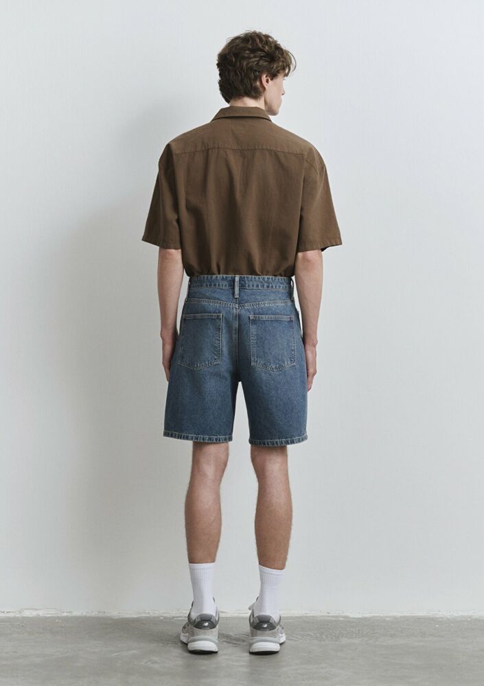 Mav iHouston Street Indigo Mavisi Loose Normal Bel Düz Paça Erkek Jean Şort 0410672-89805 - 4