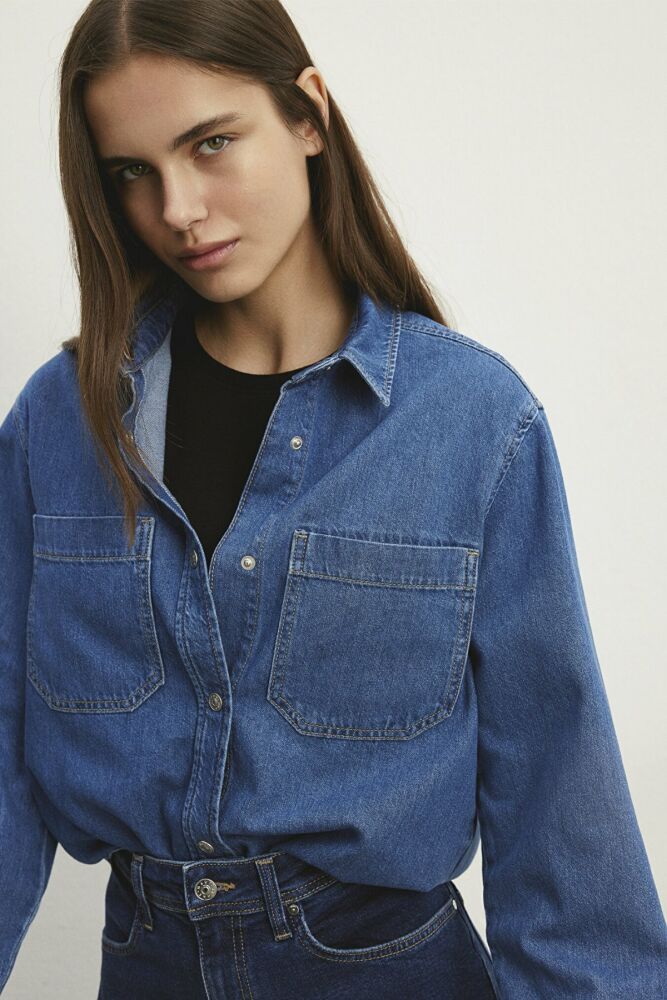 Mavi Alesta Dark Brushed Classic Denim Kadın Jean Gömlek 1210780-87096 - 1