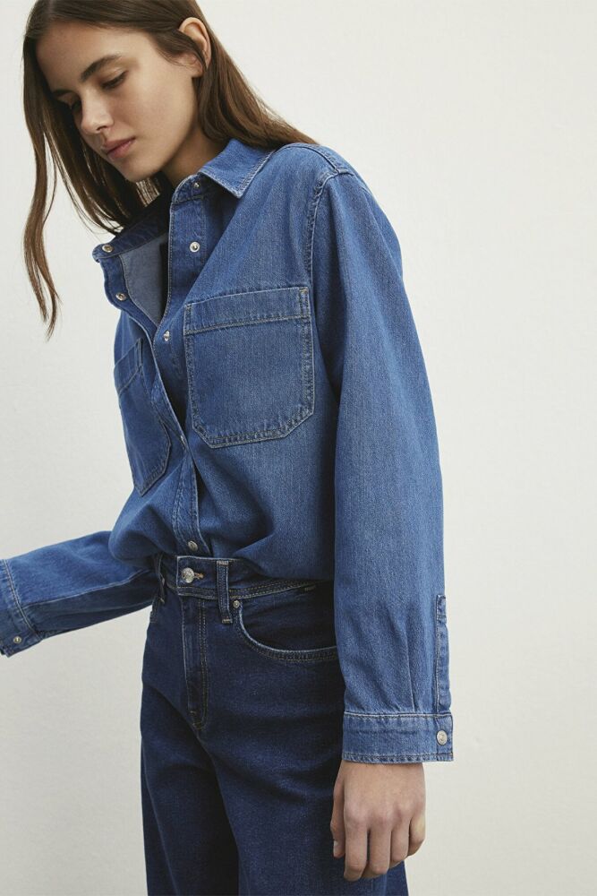 Mavi Alesta Dark Brushed Classic Denim Kadın Jean Gömlek 1210780-87096 - 2