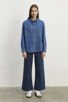 Mavi Alesta Dark Brushed Classic Denim Kadın Jean Gömlek 1210780-87096 - 3