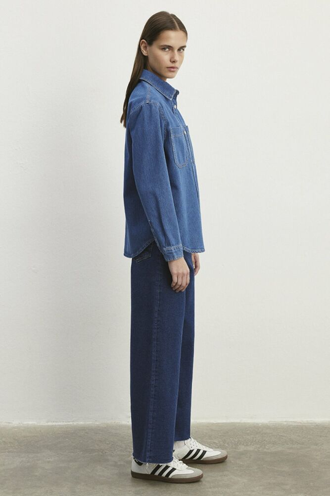 Mavi Alesta Dark Brushed Classic Denim Kadın Jean Gömlek 1210780-87096 - 5