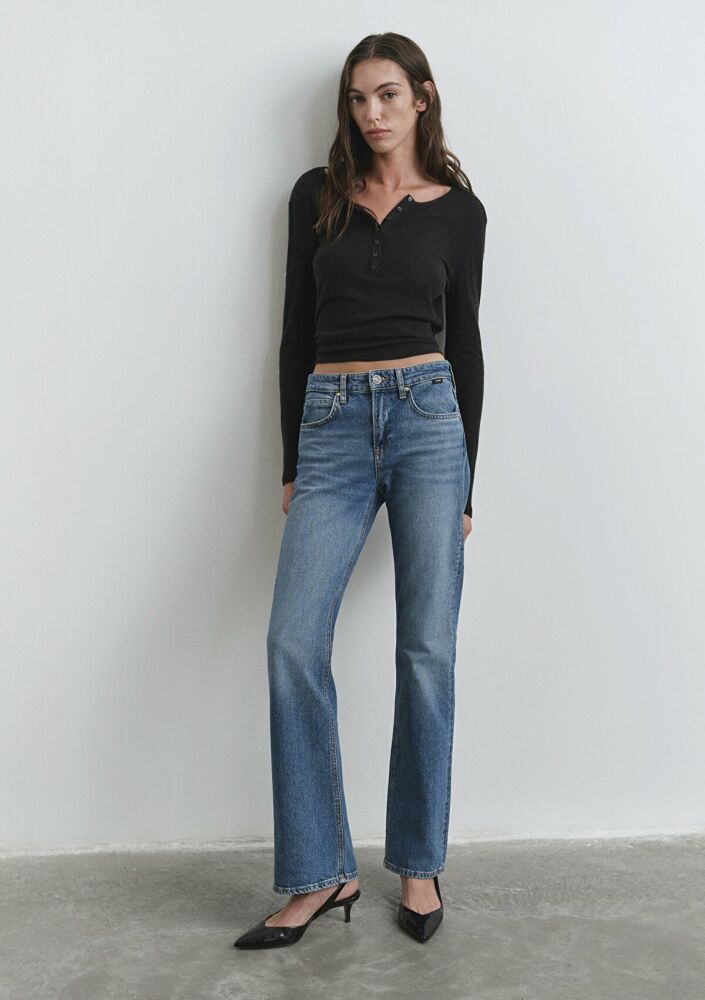 Mavi Alina Iconic Puslu Indigo Mavisi Flare Bootcut Normal Bel İspanyol Paça Kadın Jean Pantolon 1012577-90538 - 4