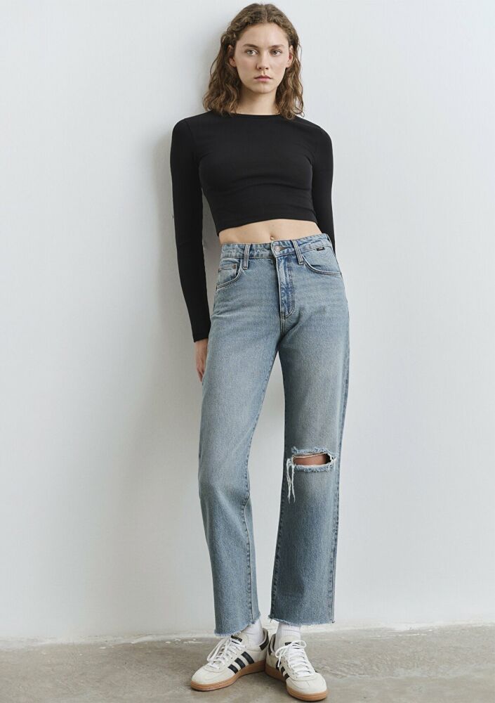 Mavi Barcelona Lt Shaded Denim Straight Yüksek Bel Düz Paça Kadın Jean Pantolon 101047-90494 - 1