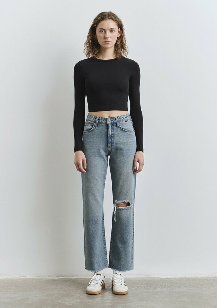 Mavi Barcelona Lt Shaded Denim Straight Yüksek Bel Düz Paça Kadın Jean Pantolon 101047-90494 - 3