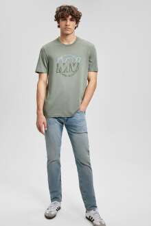 Mavi Baskılı Açık Haki Erkek Tişört 0610309-80692 - Mavi (1)