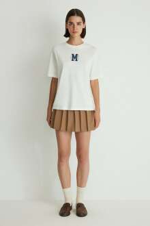 Mavi Baskılı Açık Krem Kadın Tişört 1612633-70069 - Mavi (1)