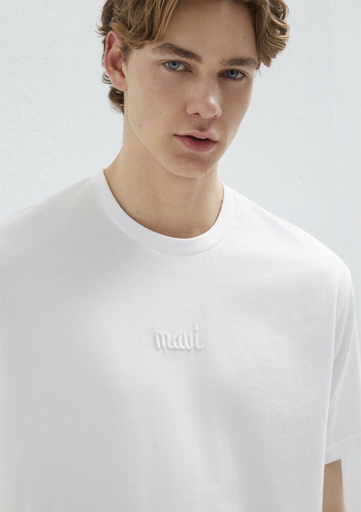 Mavi Baskılı Beyaz Erkek Tişört 0610100-620