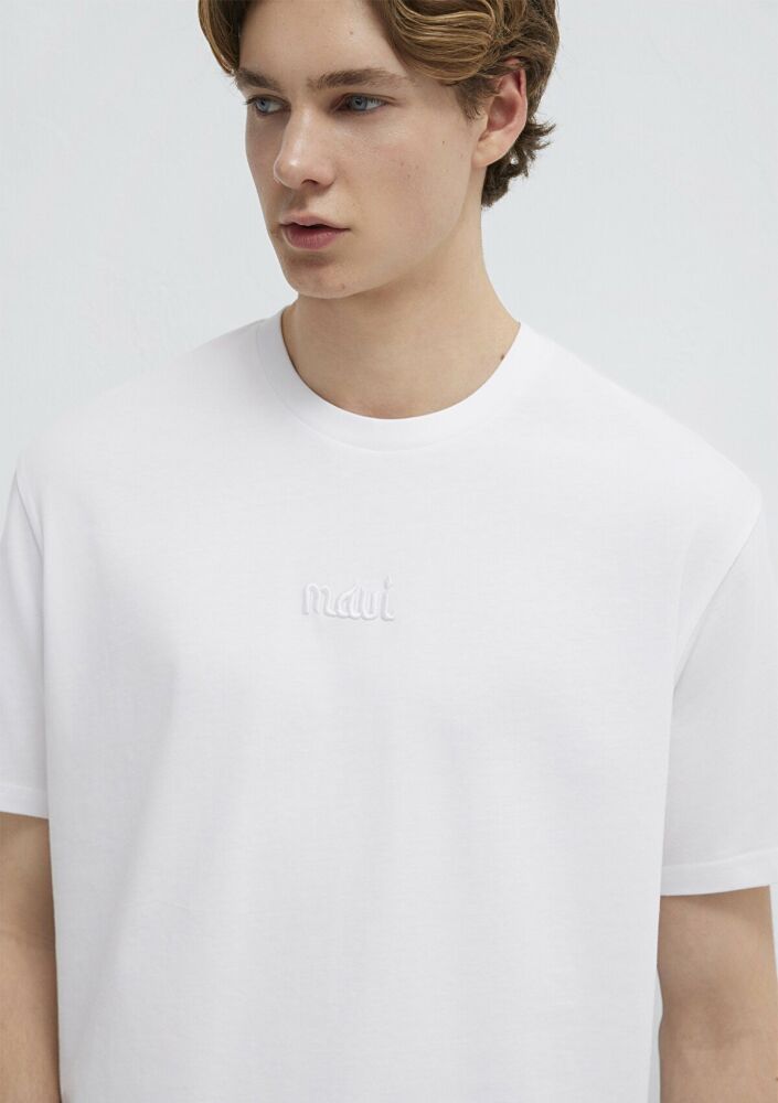 Mavi Baskılı Beyaz Erkek Tişört 0610100-620 (1)