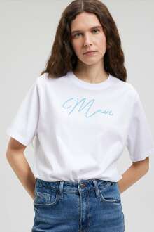 Mavi Baskılı Beyaz Kadın Tişört 1612419-620 - Mavi (1)