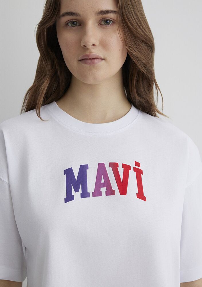 Mavi Baskılı Beyaz Kadın Tişört 1612516-620 - 5
