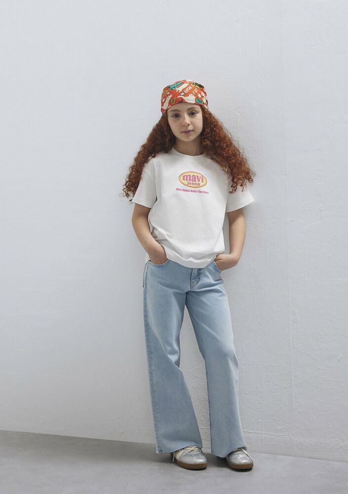 Mavi Baskılı Ekru Loose Fit Çocuk Tişört 7610391-70057 (1)