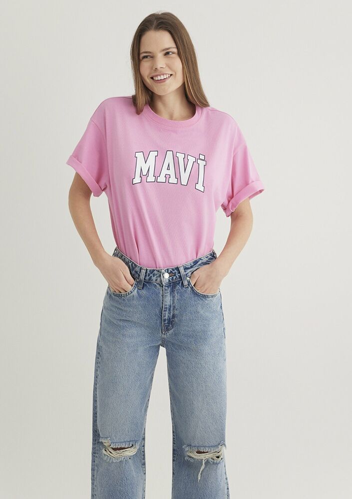 Mavi Baskılı Gül Pembe Kadın Tişört 1600843-71032 - 1