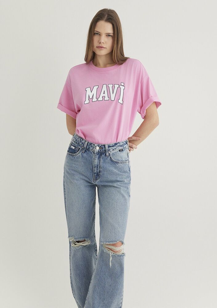 Mavi Baskılı Gül Pembe Kadın Tişört 1600843-71032 - 2