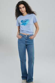 Mavi Baskılı Kadın Tişört 1612240-70827 - Mavi (1)