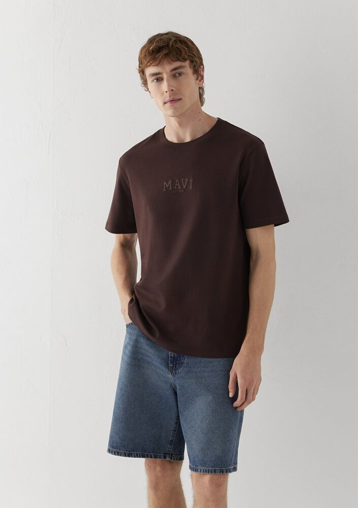Mavi Baskılı Kahverengi Loose Fit Erkek Tişört 0613662-88083