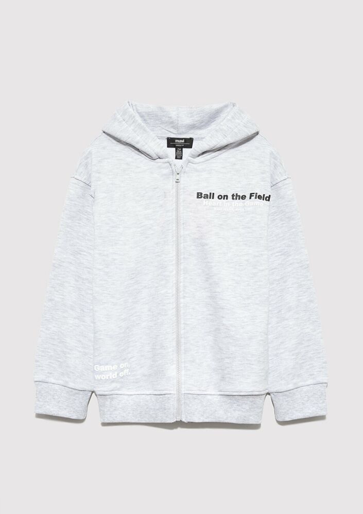 Mavi Baskılı Kapüşonlu Gri Çocuk Sweatshirt 6S10182-88467