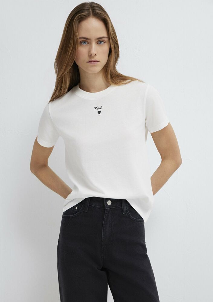 Mavi Baskılı Kırık Beyaz Kadın Tişört 1601185-33389