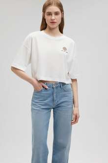 Mavi Baskılı Kırık Beyaz Kadın Tişört 1612318-70057 - Mavi (1)