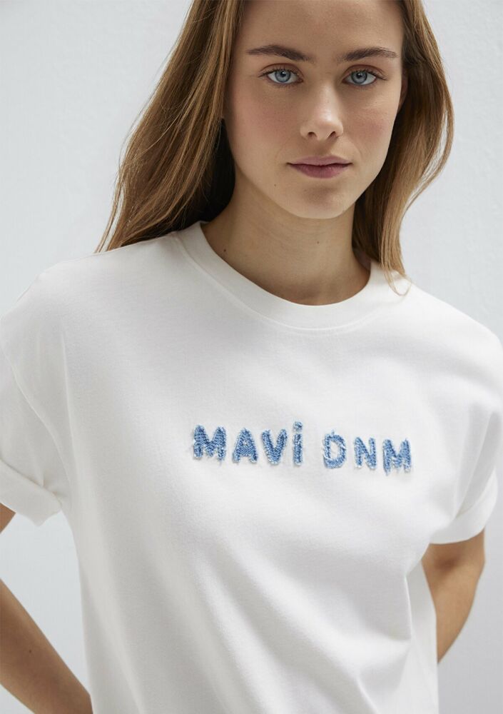 Mavi Baskılı Kırık Beyaz Kadın Tişört 1613146-70057