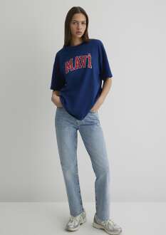 Mavi Baskılı Koyu Lacivert Kadın Tişört 1600843-82625 - Mavi (1)