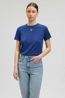 Mavi Baskılı Koyu Saks Mavi Kadın Tişört 1601185-70722 - Mavi (1)