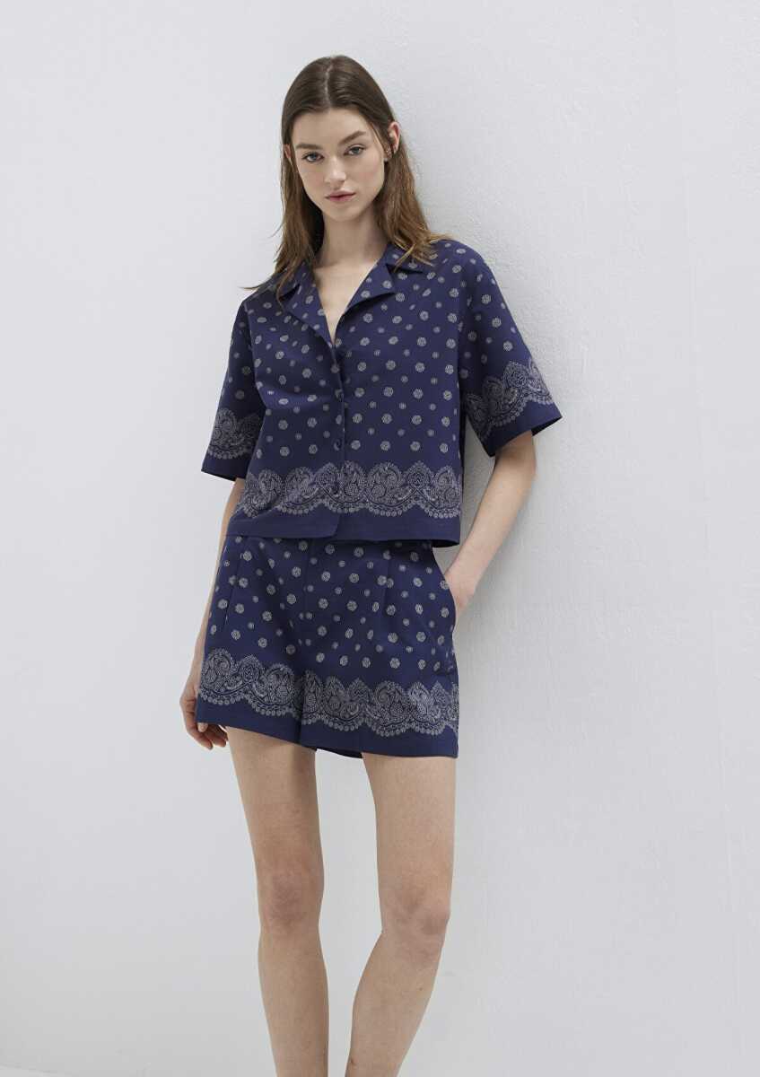 Mavi Baskılı Lacivert Loose Fit Kadın Gömlek 1211446-91499