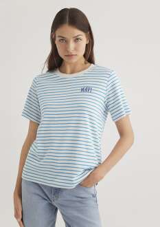 Mavi Baskılı Mavi Çizgili Kadın Tişört 1612224-85144 - Mavi (1)