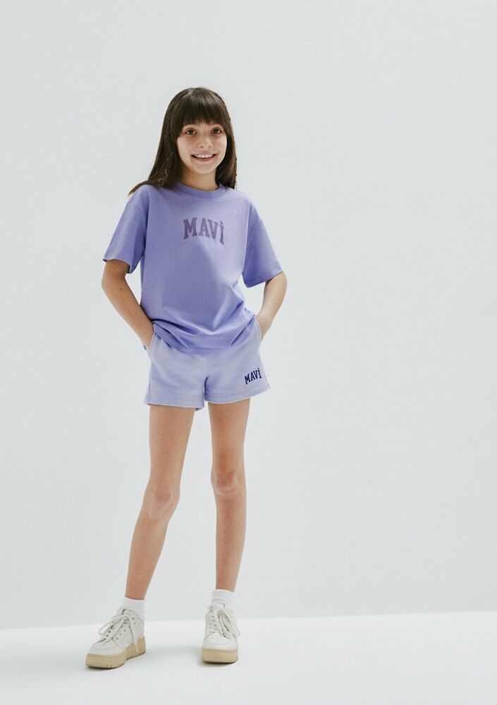 Mavi Baskılı Mor Loose Fit Çocuk Tişört 7610467-70545