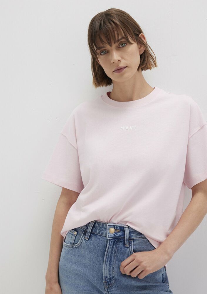 Mavi Baskılı Pembe Loose Fit Kadın Tişört 1612518-89200