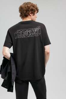 Mavi Baskılı Siyah Erkek Tişört 0611998-900 - Mavi (1)