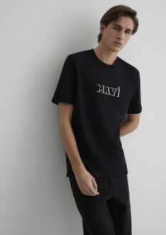 Mavi Baskılı Siyah Erkek Tişört 0612686-900 - Mavi (1)