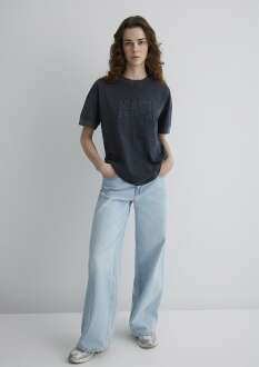 Mavi Baskılı Siyah Kadın Tişört 1613224-900 - Mavi (1)