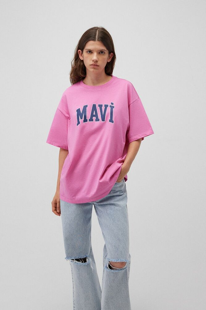 Mavi Baskılı Tatlı Pembe Kadın Tişört 1600843-71033