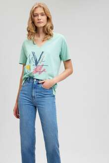 Mavi Baskılı Yeşil Kadın Tişört 1601176-34078 - Mavi (1)