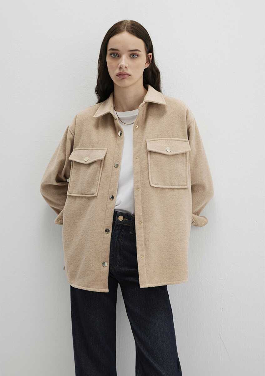 Mavi Bej Loose Fit Kadın Gömlek 1211281-80084