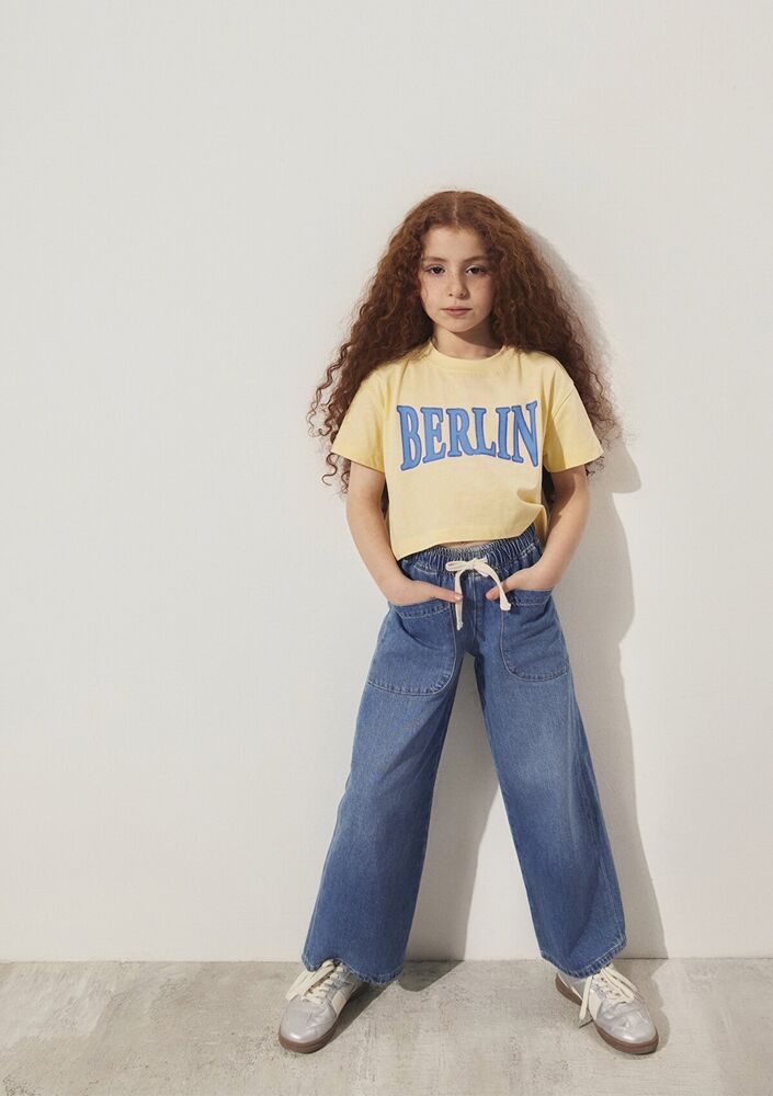 Mavi Berlin Baskılı Crop Çocuk Tişört 7610269-89145 - 2
