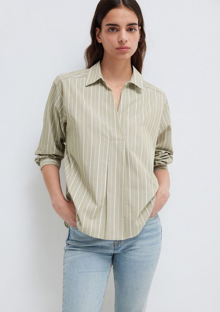 Mavi Beyaz Çizgili Loose Fit Kadın Yeşil Bluz 1211226-88069