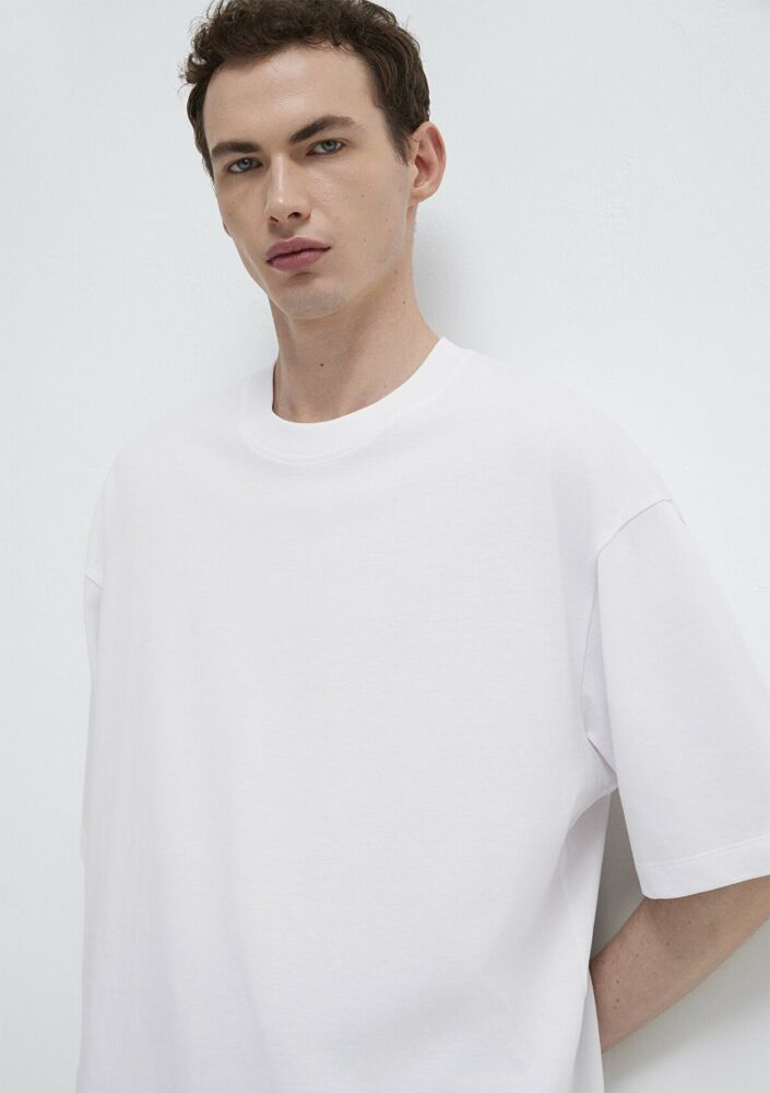 Mavi Bisiklet Yaka Beyaz Basic Oversize Erkek Tişört 0613113-620