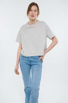 Mavi Bisiklet Yaka Buz Gri Kadın Tişört 1611651-70079 - Mavi (1)