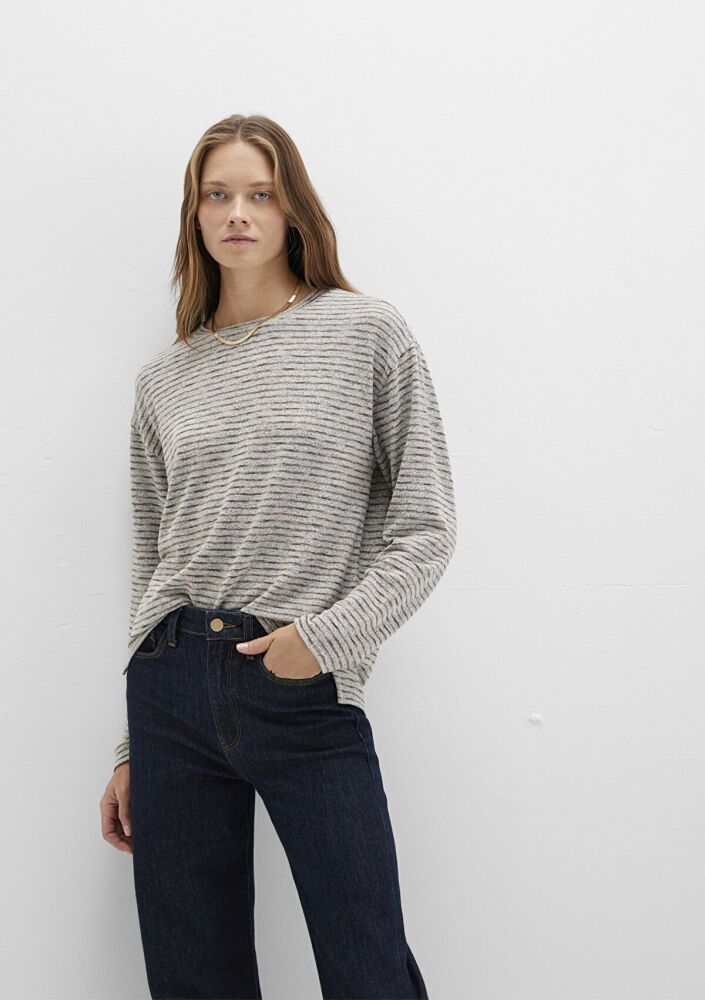 Mavi Bisiklet Yaka Çizgili Gri Regular Fit Kadın Sweat 1613600-91236 - 1