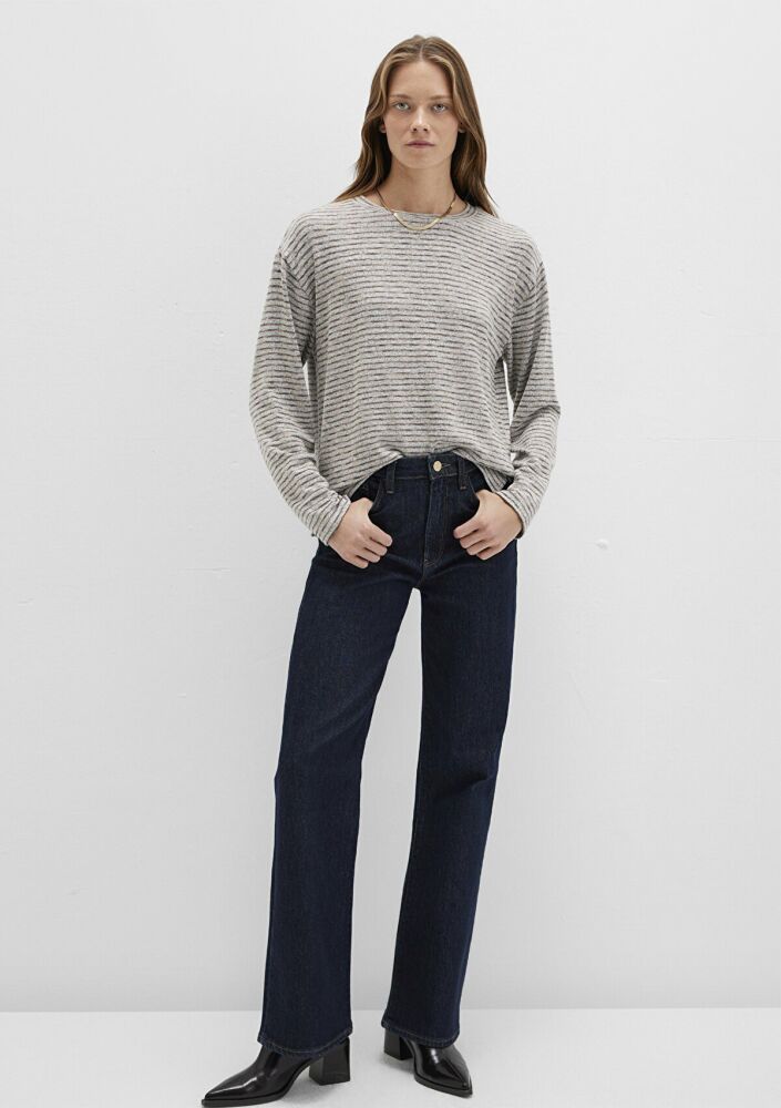 Mavi Bisiklet Yaka Çizgili Gri Regular Fit Kadın Sweat 1613600-91236 - 2