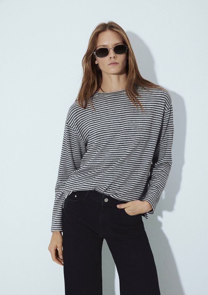 Mavi Bisiklet Yaka Çizgili Regular Fit Kadın Sweat 1613600-85407