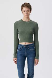 Mavi Bisiklet Yaka Haki Yeşil Kadın Kazak 1710147-71551 - Mavi (1)