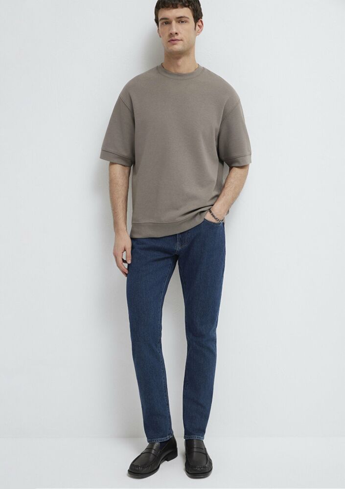 Mavi Bisiklet Yaka Kahverengi Loose Fit Erkek Tişört 0611614-87875 (1)