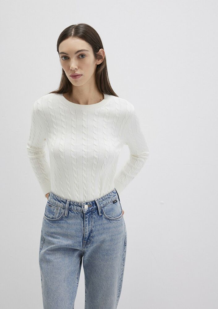 Mavi Bisiklet Yaka Kırık Beyaz Kadın Kazak 1710341-70057 (1)