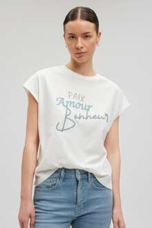 Mavi Bisiklet Yaka Kırık Beyaz Kadın Tişört 1612147-70057 - Mavi (1)