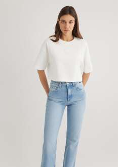 Mavi Bisiklet Yaka Kırık Beyaz Kadın Tişört 1612892-70057 - Mavi (1)