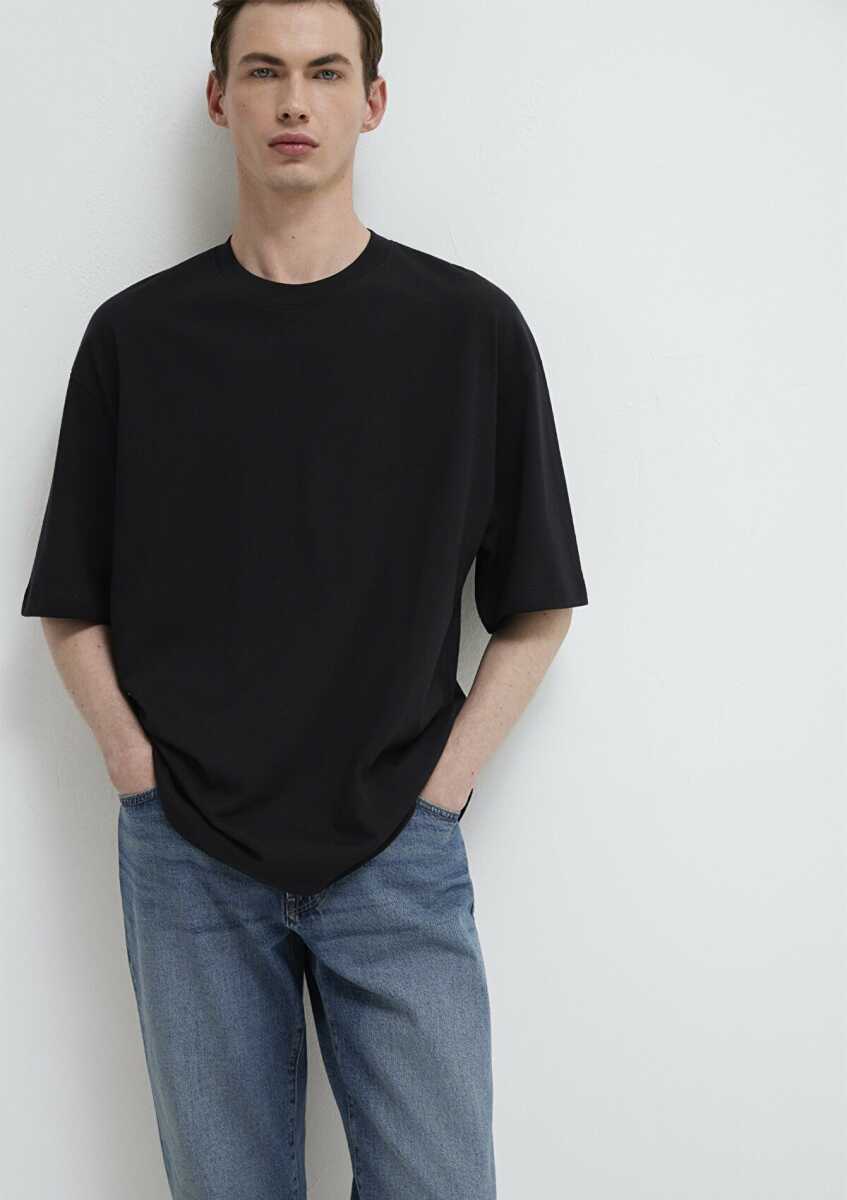 Mavi Bisiklet Yaka Siyah Basic Oversize Erkek Tişört 0613113-900