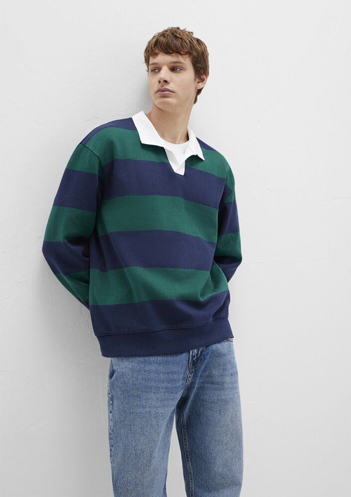 Mavi Blok Renkli Loose Fit Bisiklet Yaka Erkek Sweat 0S10491-70497