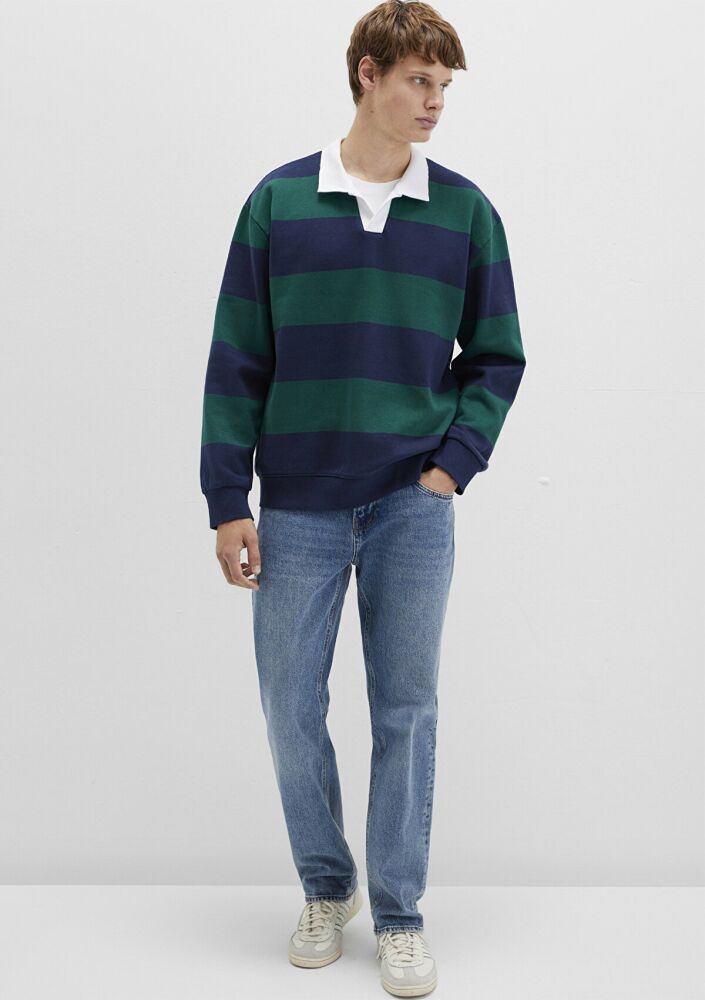 Mavi Blok Renkli Loose Fit Bisiklet Yaka Erkek Sweat 0S10491-70497 (1)